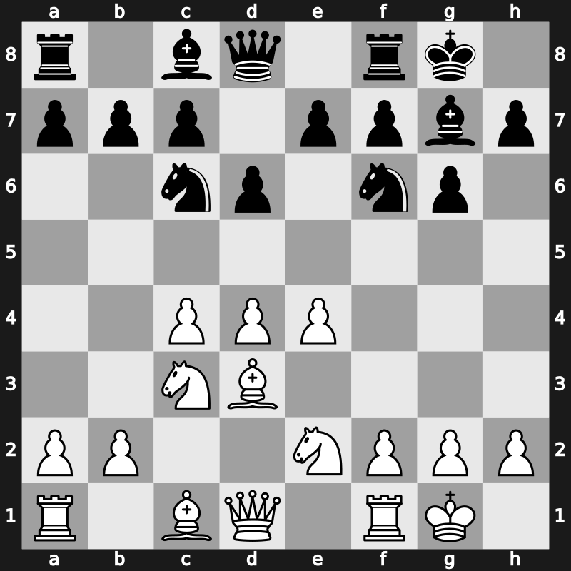 E70n - 4…d6 5.Bd3 O-O 6.Nge2 Nc6 7.O-O [+0.35]