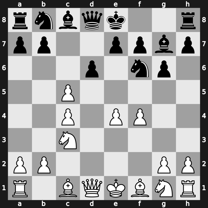 E76b - 5…c5 6.dxc5 - Four Pawns Attack Exchange
