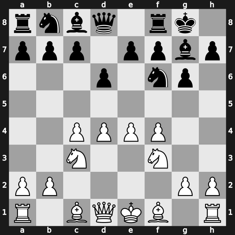 E76e - 5…O-O 6.Nf3 - Four Pawns Attack [+0.42]