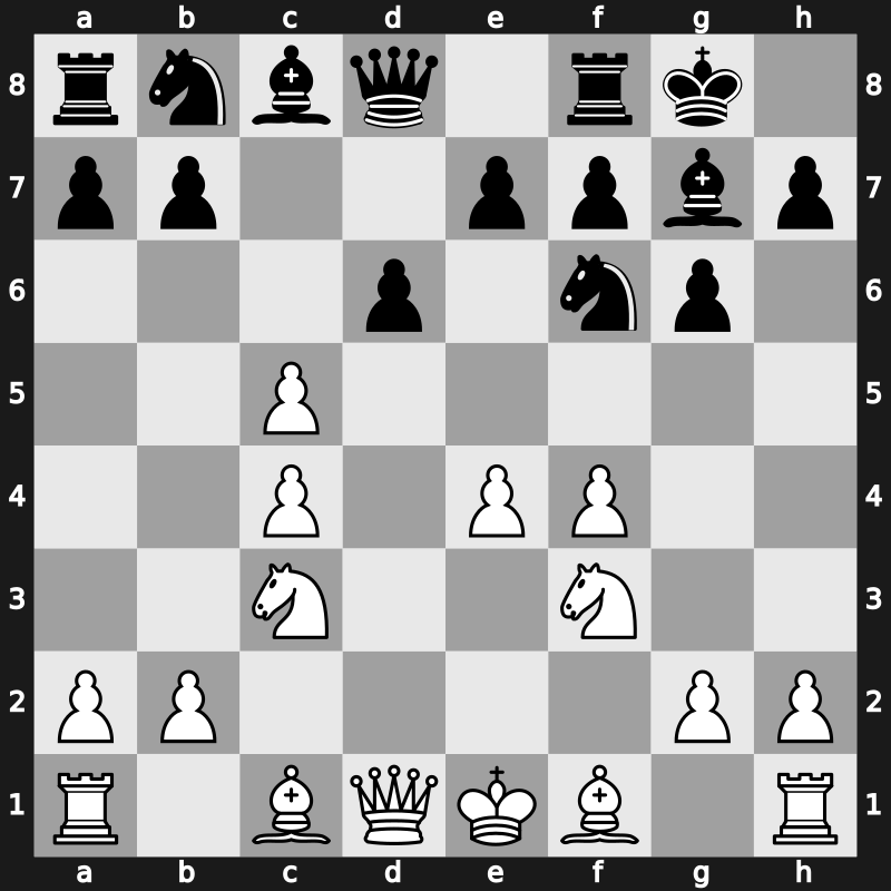 E76l - 5…O-O 6.Nf3 c5 7.dxc5 - Four Pawns Attack [-0.21]
