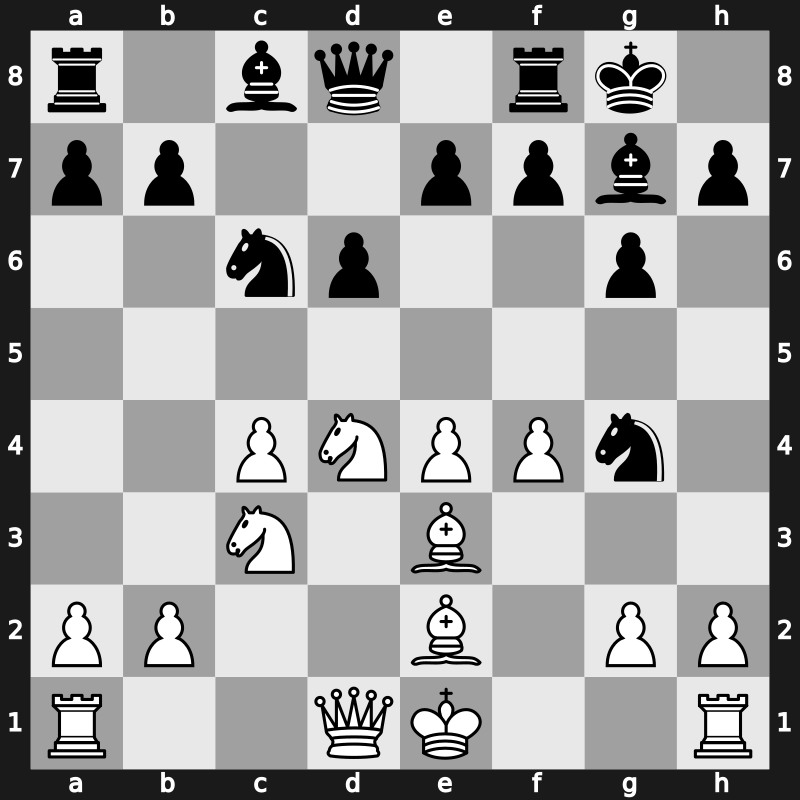 E79c - 9…Ng4 - Four Pawns Attack, Main Line (1955)