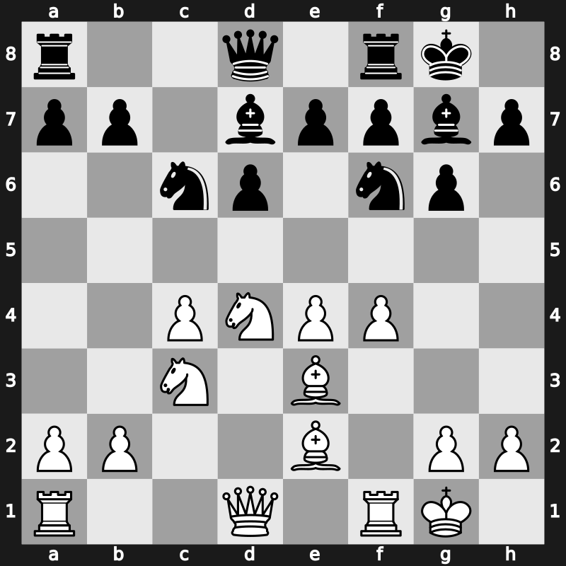 E79f - 9…Bd7 10.O-O - Four Pawns Attack, Main Line (1922)
