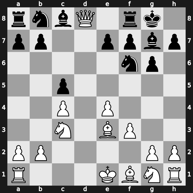 E81n - 6.Be3 c5 7.dxc5 dxc5 8.Qxd8+ - Saemisch Queenswap [+0.15]