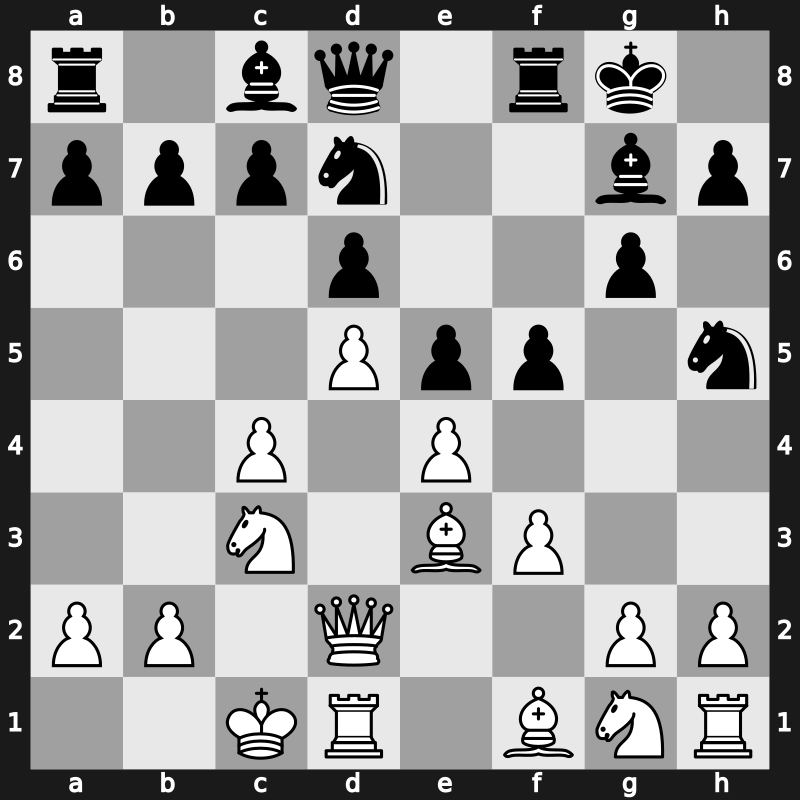 E87m - 7…Nh5 8.Qd2 f5 9.O-O-O Nd7 - Saemisch Orthodox [+0.83]