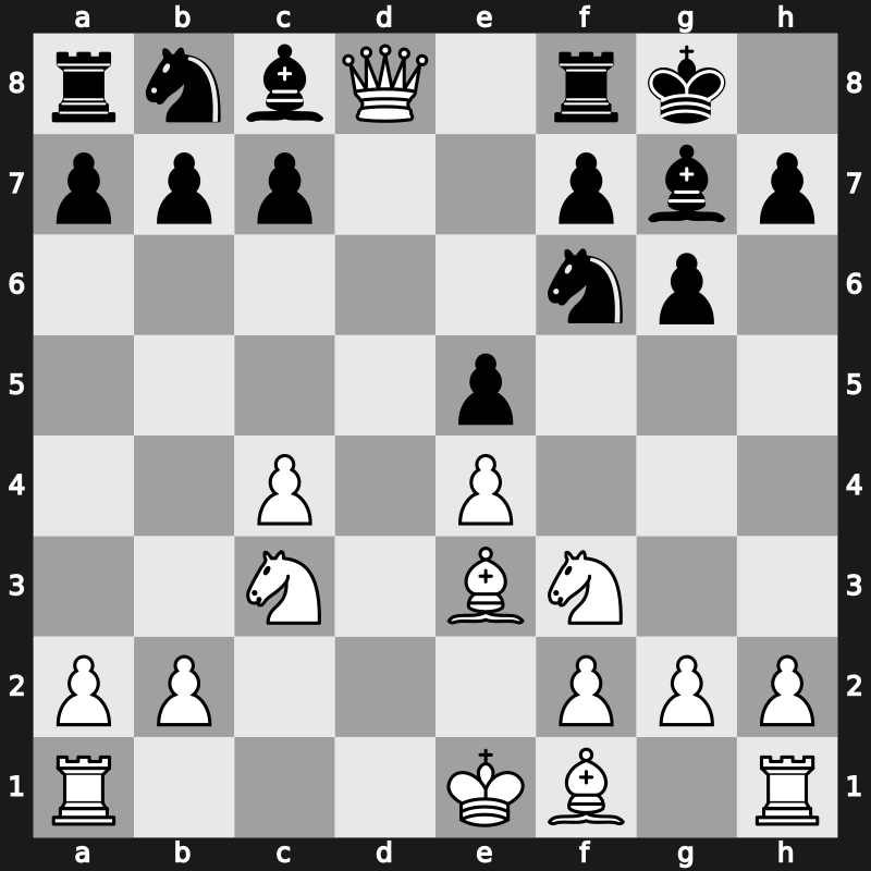 E90j - 5…O-O 6.Be3 e5 7.dxe5 dxe5 8.Qxd8+ - Larsen Queenswap [-0.03]