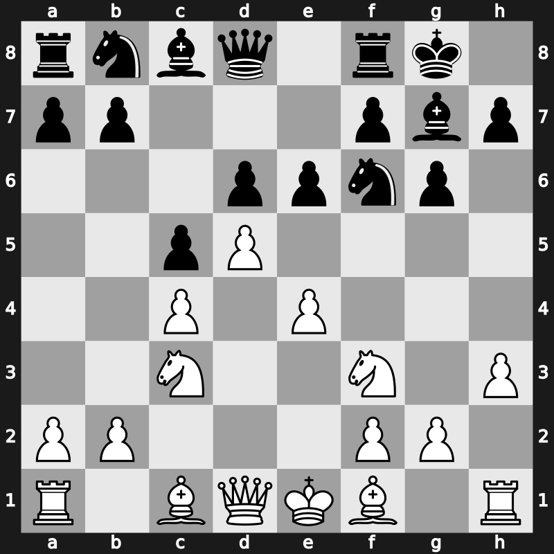 E90v - 5…O-O 6.h3 c5 7.d5 e6 [+0.76]