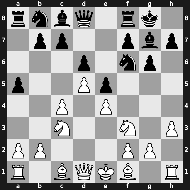 E90q - 5…O-O 6.h3 e5 7.d5 a5 [+0.51]