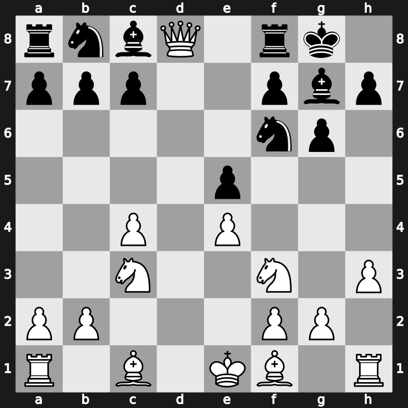 E90o - 5…O-O 6.h3 e5 7.dxe5 dxe5 8.Qxd8+ - Queenswap [-0.06]