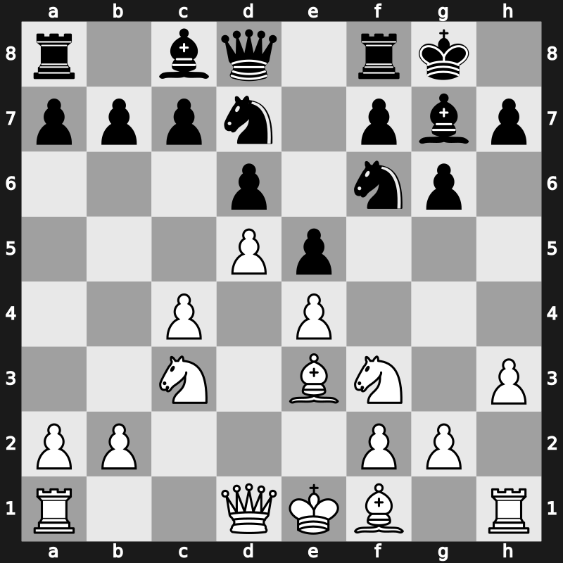 E90r - 5…O-O 6.h3 e5 7.d5 Nbd7 8.Be3 [+0.72]