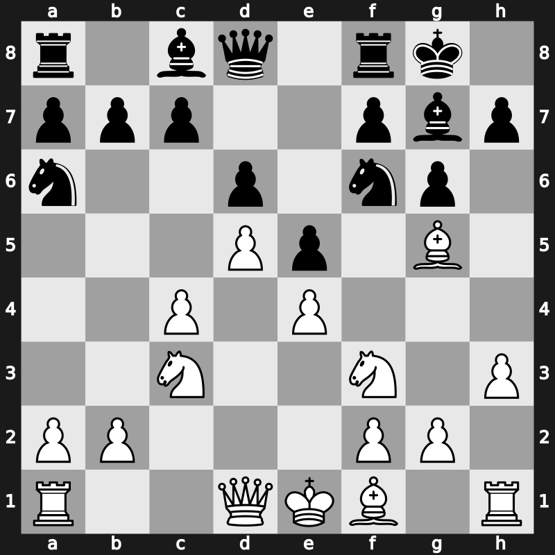 E90s - 5…O-O 6.h3 e5 7.d5 Na6 8.Bg5 [+0.75]