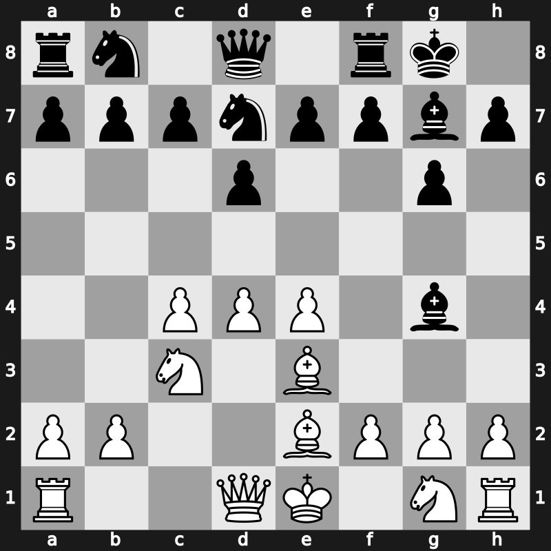 E91y - 6…Bg4 7.Be3 Nfd7 8.Ng1 [+0.55]