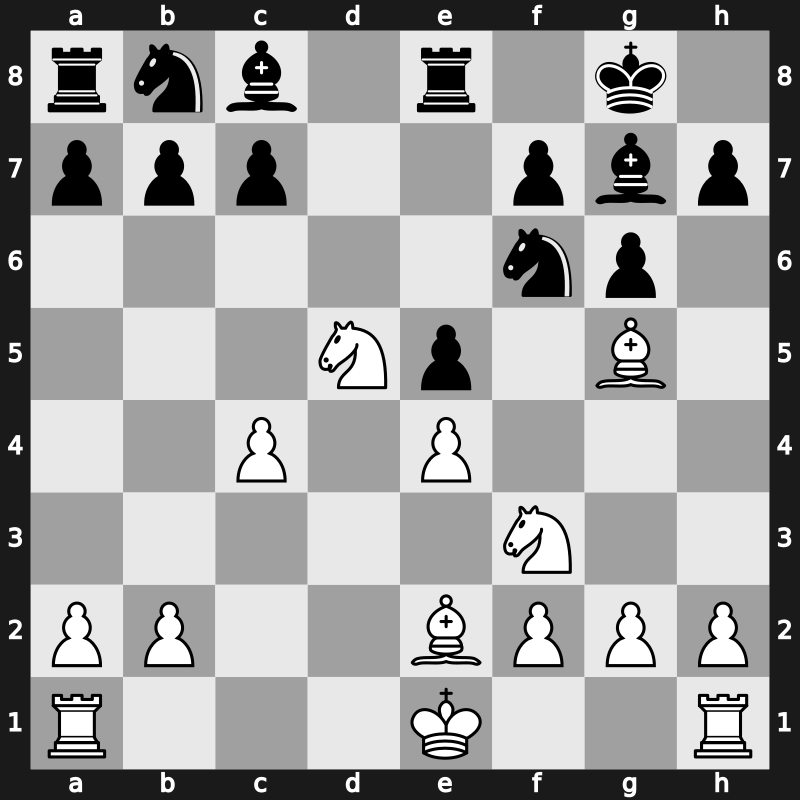 E92f - 7.dxe5 dxe5 8.Qxd8 Rxd8 9.Bg5 Re8 10.Nd5 - Queenswap [-0.08]
