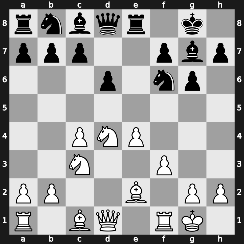 E94c - 7…exd4 8.Nxd4 Re8 9.f3 [+0.71]