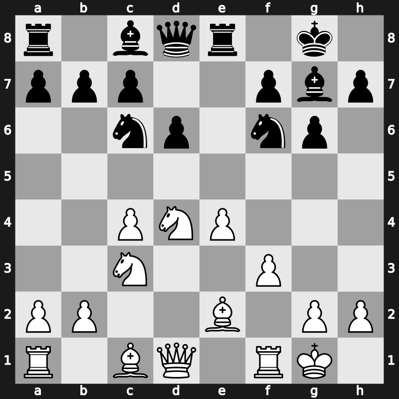 E94d - 7…exd4 8.Nxd4 Re8 9.f3 Nc6 [+0.59]