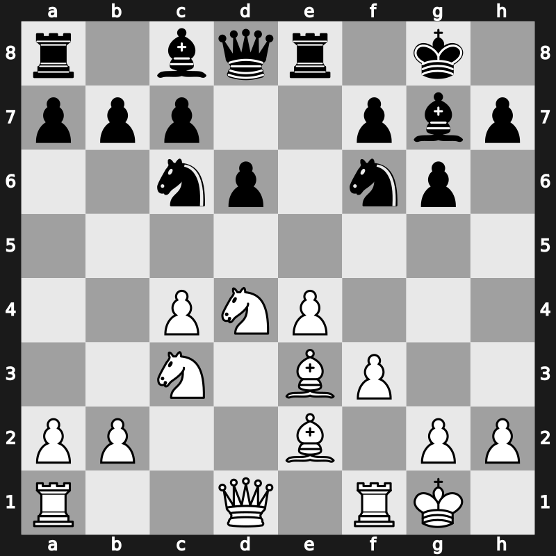 E94d - 7…exd4 8.Nxd4 Re8 9.f3 Nc6 10.Be3 [+0.67]