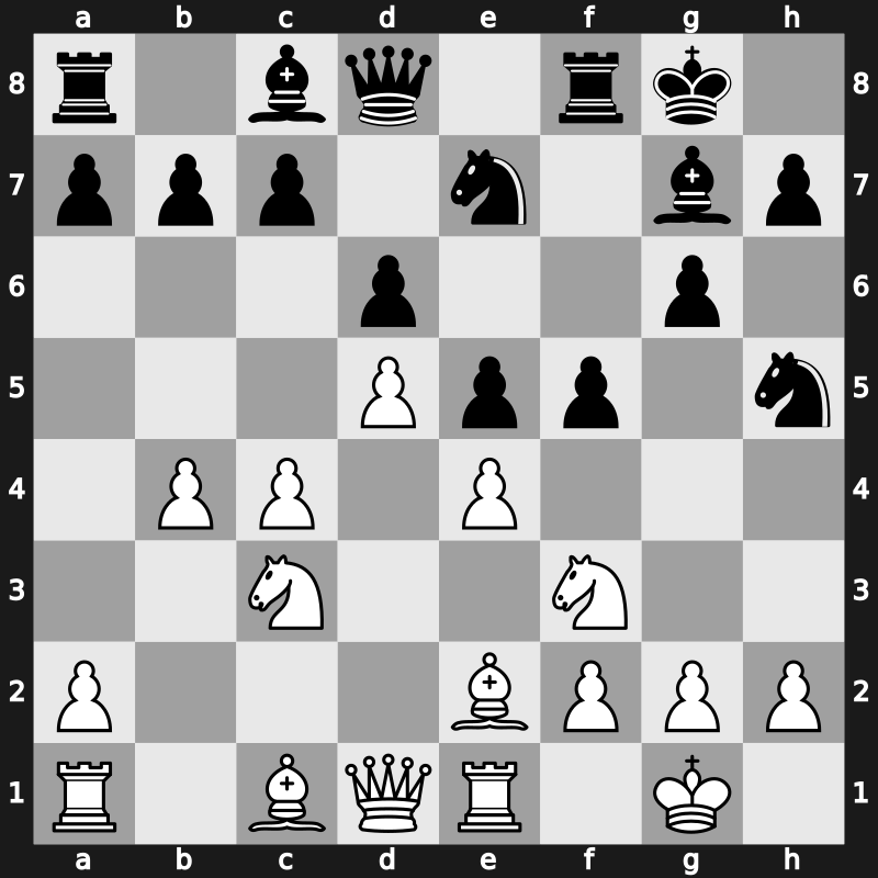 E97r - 8.d5 Ne7 9.b4 Nh5 10.Re1 f5 - Mar del Plata Bayonet [+0.61]