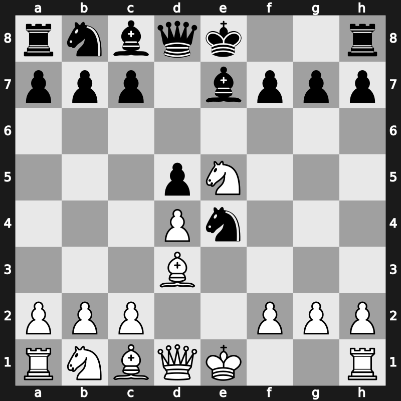 C43l - 3…Nxe4 4.Bd3 d5 5.Nxe5 Be7 - Modern Attack [+0.63]