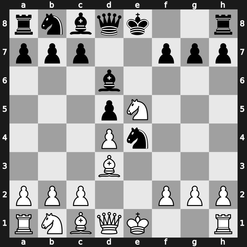C43m - 3…Nxe4 4.Bd3 d5 5.Nxe5 Bd6 - Modern Attack [+0.32]