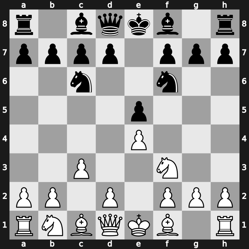 C44n - 3.c3 Nf6 4.d4 - Ponziani: [-0.22]