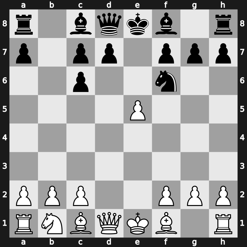 C45j - 4…Nf6 5.Nxc6 bxc6 6.e5 - Mieses Variation [+0.11]