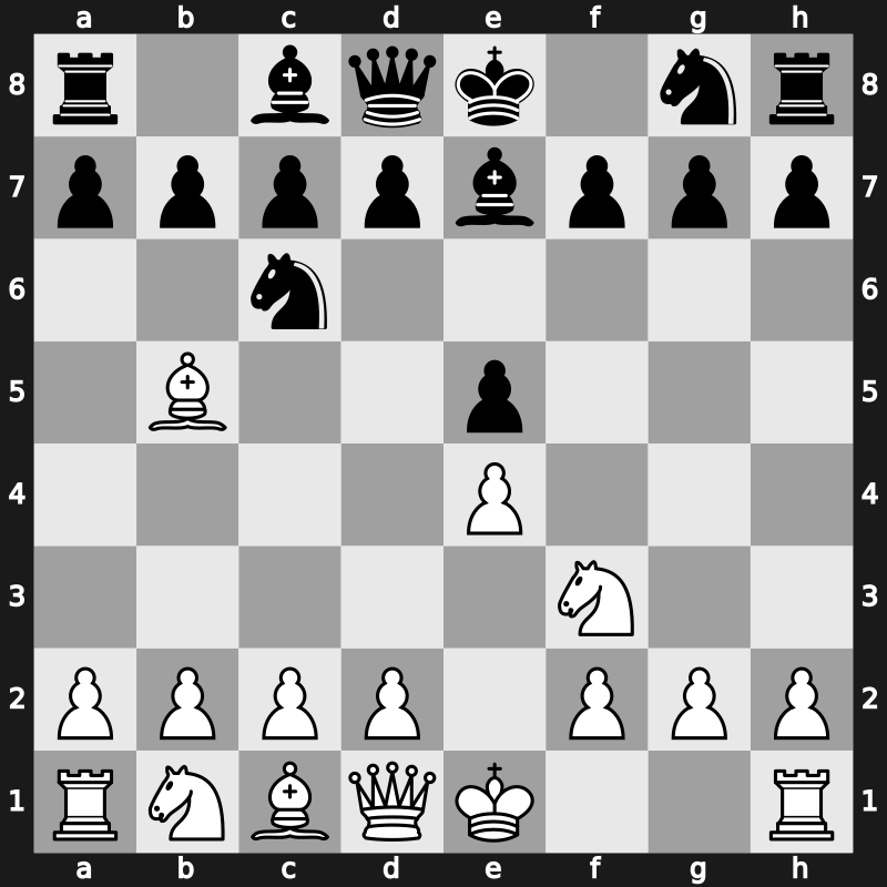 C60e - 3…Be7 - Spanish: Lucena Defence [+0.38]
