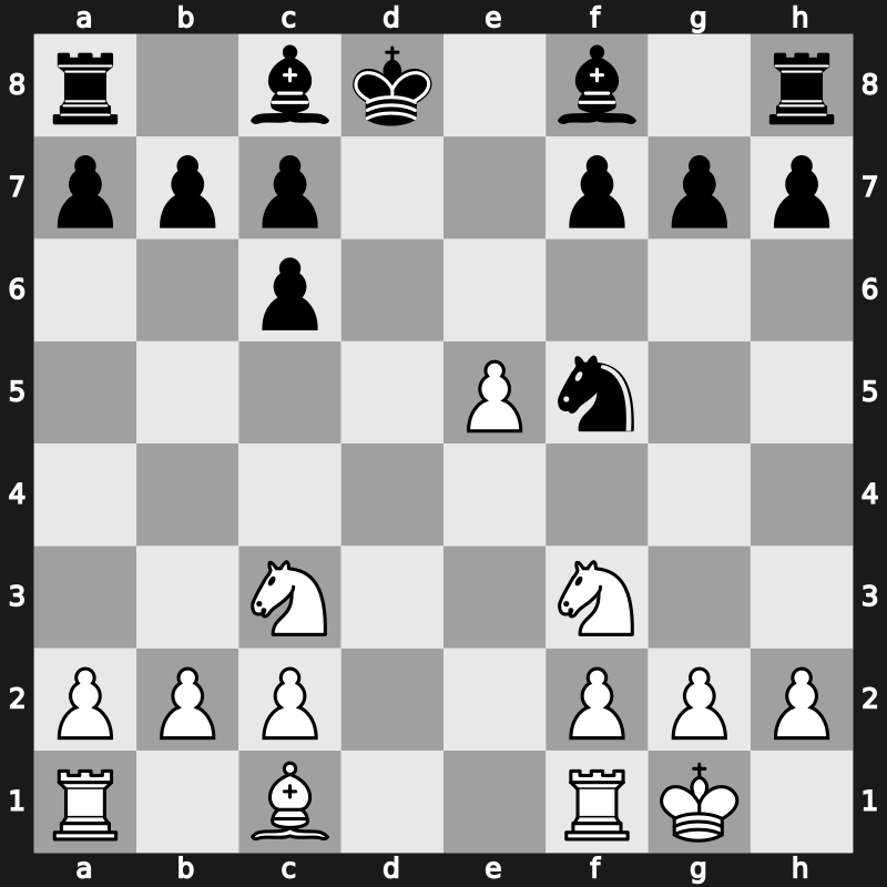 C67s - 5.d4 Nd6 6.Bxc6 dxc6 7.dxe5 Nf5 8.Qxd8+ Kxd8 9.Nc3 - Open Berlin Queenswap [+0.11]