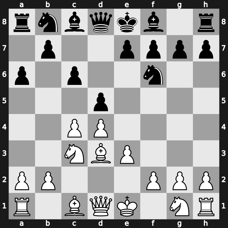 D10w - 3.Nc3 Nf6 4.e3 a6 5.Bd3 [+0.14]