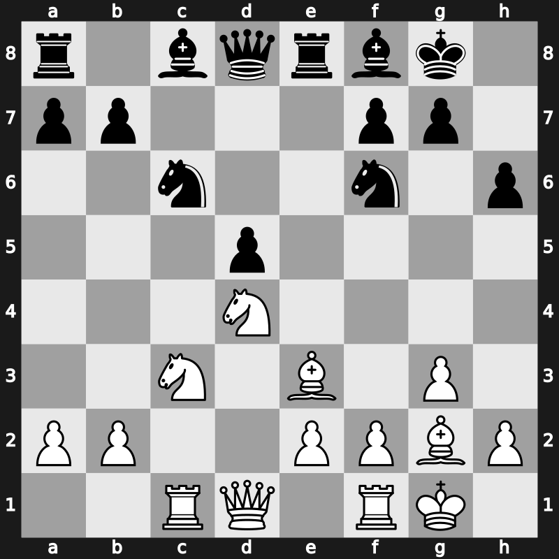 D34x - 8.O-O O-O 9.Bg5 cxd4 10.Nxd4 h6 11.Be3 Re8 12.Rc1 Bf8 [+0.45]