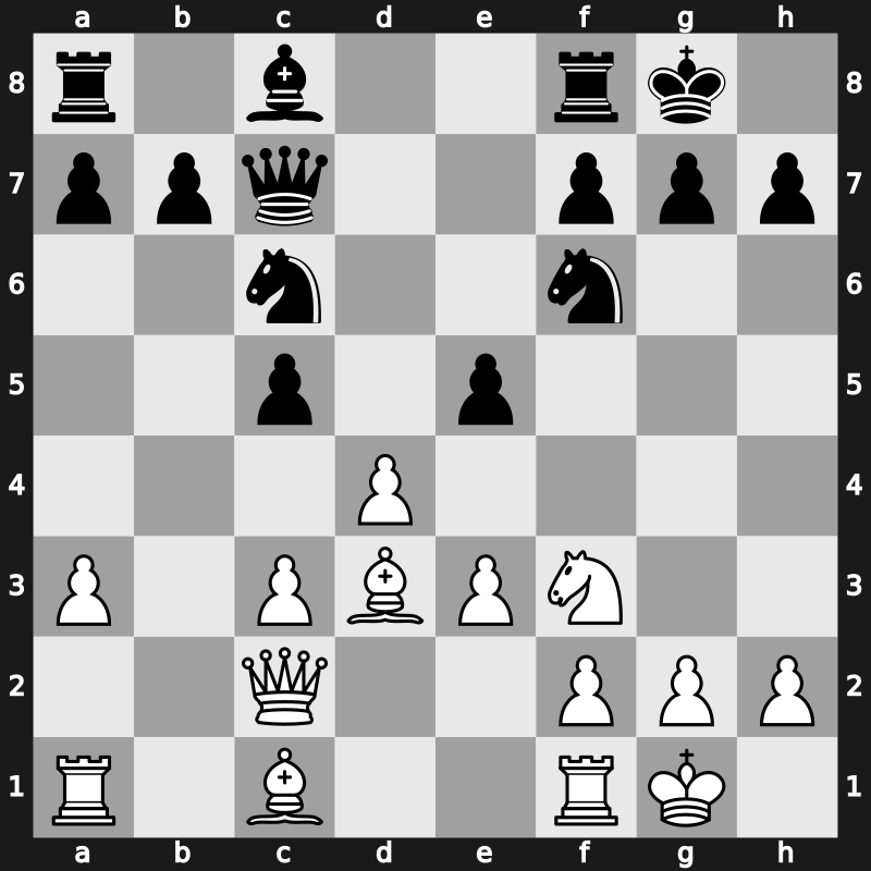 E59m - 10.Bxc4 Qc7 11.Bd3 e5 12.Qc2 - Main Line