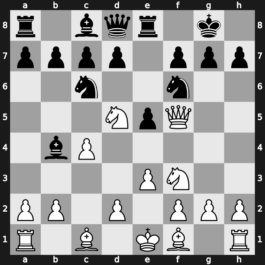A28k - 4.e3 Bb4 5.Qc2 O-O 6.Nd5 Re8 7.Qf5 - Four Knights Stean Variation [-0.02]