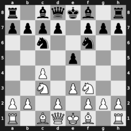 A28l - 4.d4 exd4 5.Nxd4 Bb4 6.Bg5 h6 7.Bh4 Bxc3+ 8.bxc3 Ne5 - Four Knights Nenarokov Variation