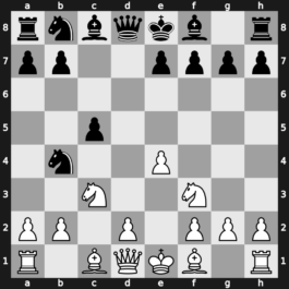 A34w - 2…Nf6 3.Nf3 d5 4.cxd5 Nxd5 5.e4 Nb4 - Symmetrical 3 Knights [+0.26]