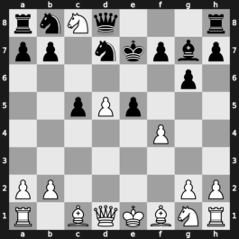 A66j - 7…Bg7 8.e5 Nfd7 9.Nb5 dxe5 10.Nd6+ Ke7 11.Nxc8+ - Mikenas Attack
