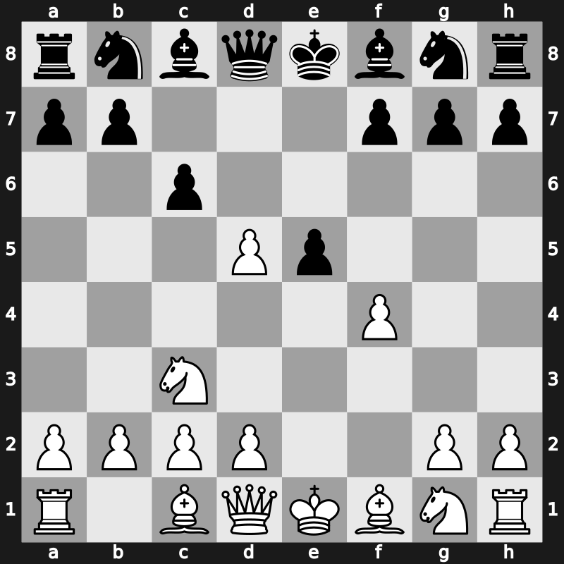 C31j - 3.exd5 c6 4.Nc3 - Falkbeer Marshall/Nimzowitsch [-0.09]