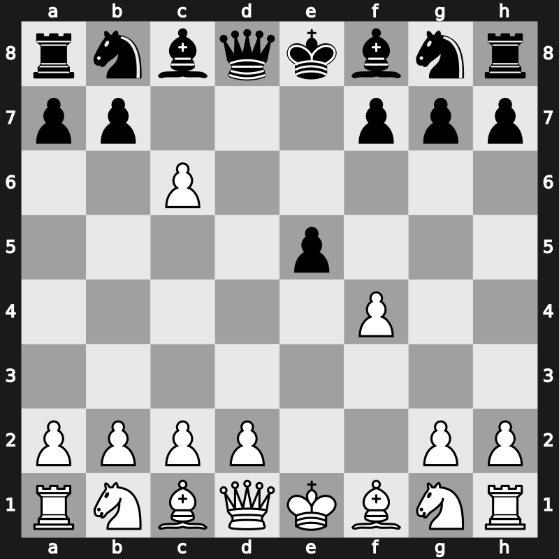 C31k - 3.exd5 c6 4.dxc6 - Falkbeer Marshall/Nimzowitsch [-0.37]