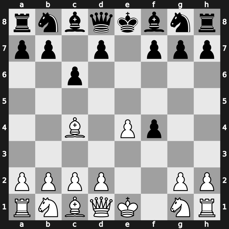 C33p - 3.Bc4 c6 - KGA: Bishop’s Gambit Ruy Lopez Defence [-0.32]