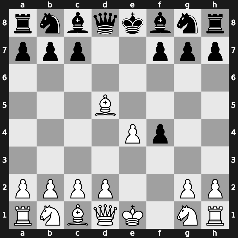 C33w - 3.Bc4 d5 4.Bxd5 - KGA: Bishop’s Gambit Bledow [-0.49]