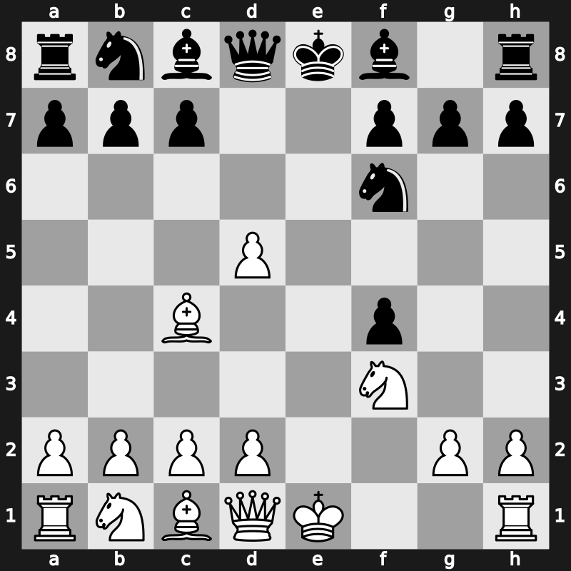 C36e - 4.exd5 Nf6 5.Bc4 - Scandinavian Modern [-0.42]