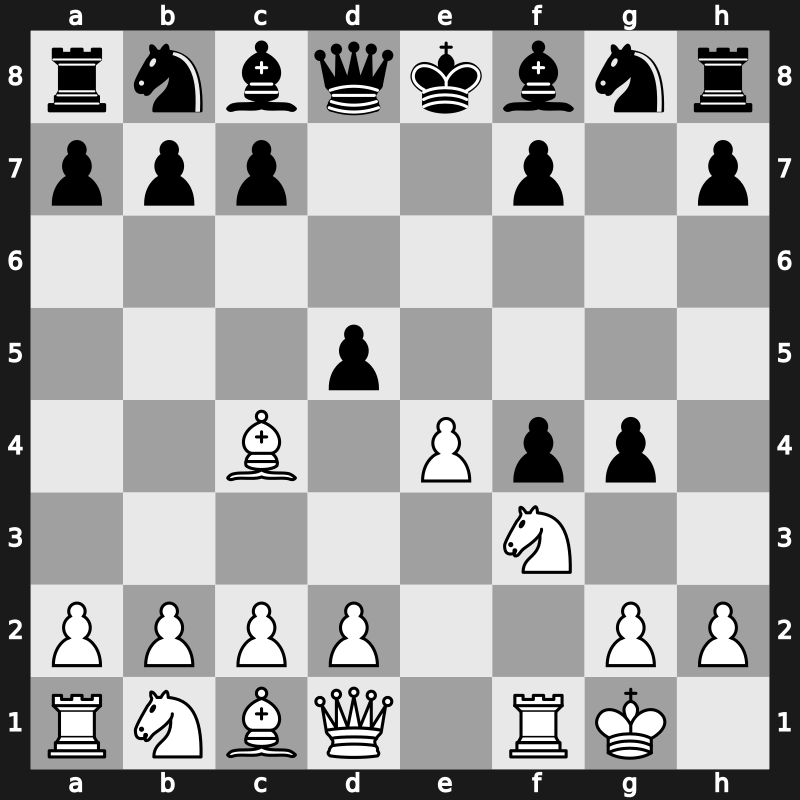 C37m - 4.Bc4 g4 5.O-O d5 - Muzio Gambit Brentano Defence [-0.30]