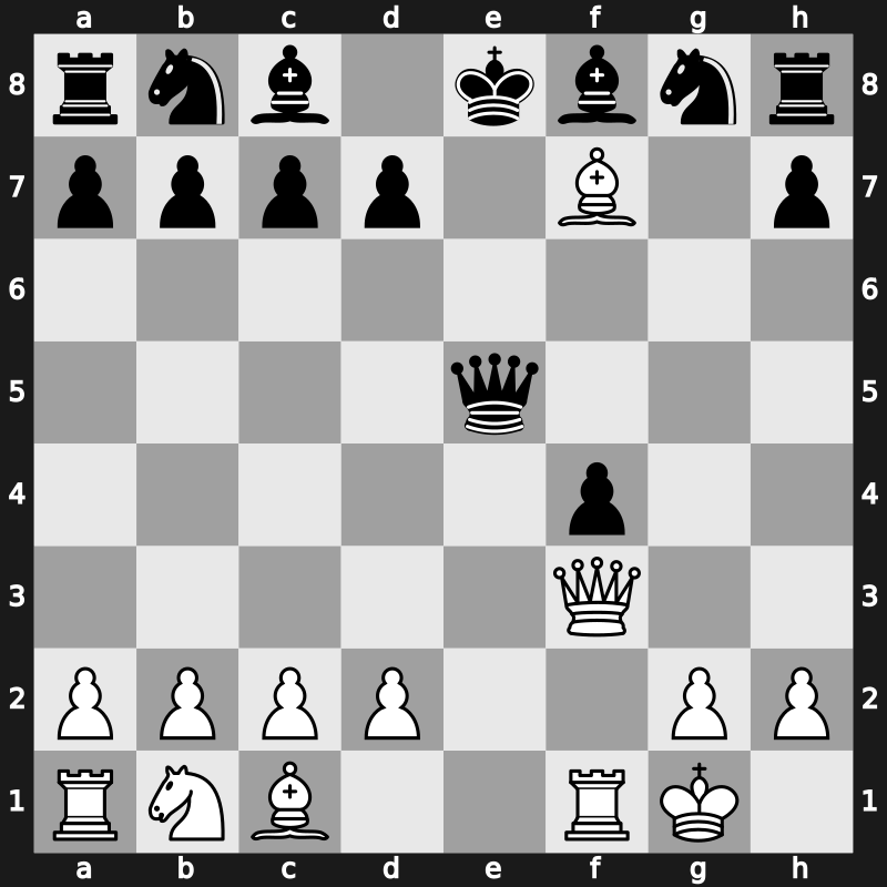 C37u - 4.Bc4 g4 5.O-O gxf3 6.Qxf3 Qf6 7.e5 Qxe5 8.Bxf7+ - Double Muzio Gambit [-1.85]