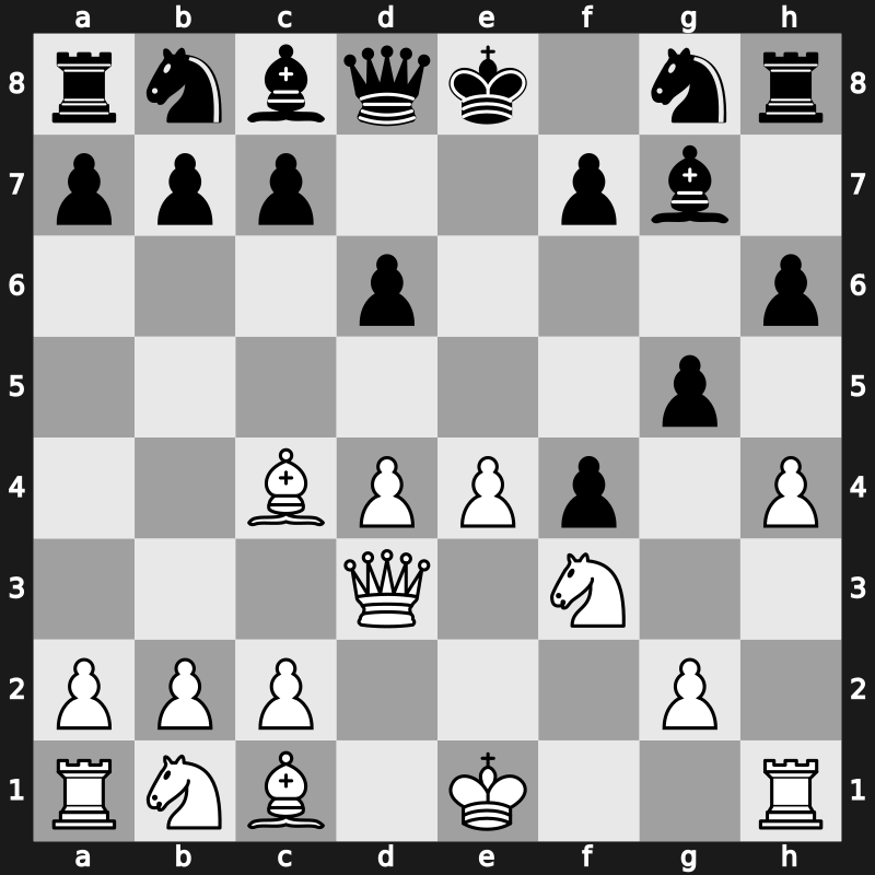 C38e - 5.h4 h6 6.d4 d6 7.Qd3 - Philidor Gambit Schultz Variation [-0.58]