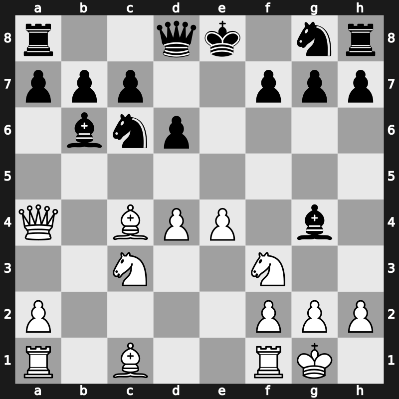 C51a - 4…Bxb4 5.c3 Bc5 6.d4 exd4 7.O-O d6 8.cxd4 Bb6 9.Nc3 Bg4 10.Qa4 - Fraser Attack [+0.15]