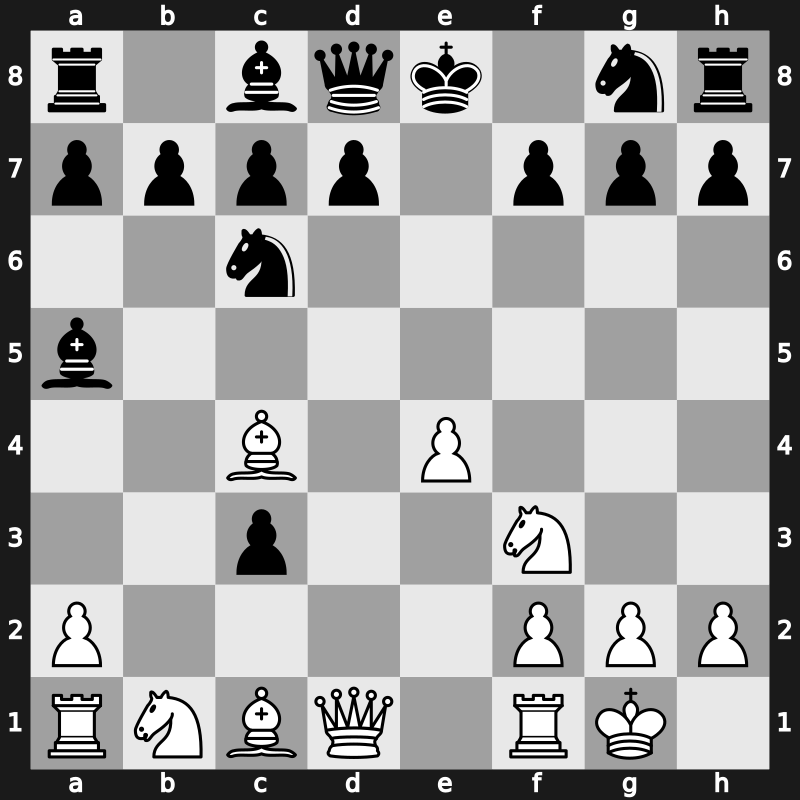 C52q - 6.d4 exd4 7.O-O dxc3 - Compromised Defence [+0.50]