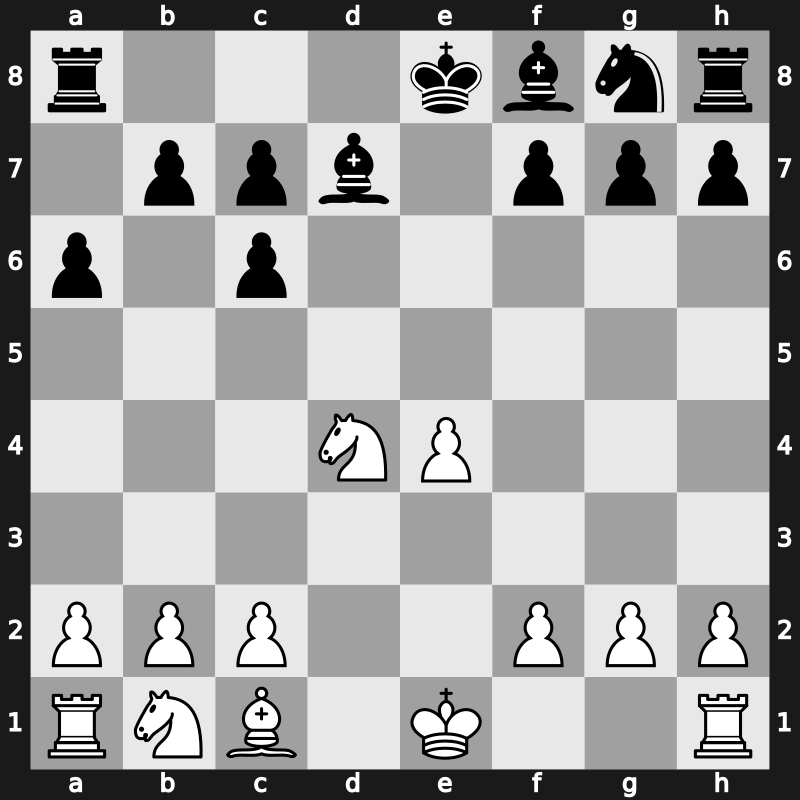 C68f - 4.Bxc6 dxc6 5.d4 exd4 6.Qxd4 Qxd4 7.Nxd4 Bd7 - Exchange Alekhine Variation [-0.31]