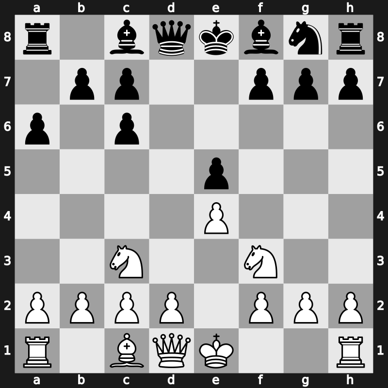 C68g - 4.Bxc6 dxc6 5.Nc3 - Exchange Keres Variation [-0.13]