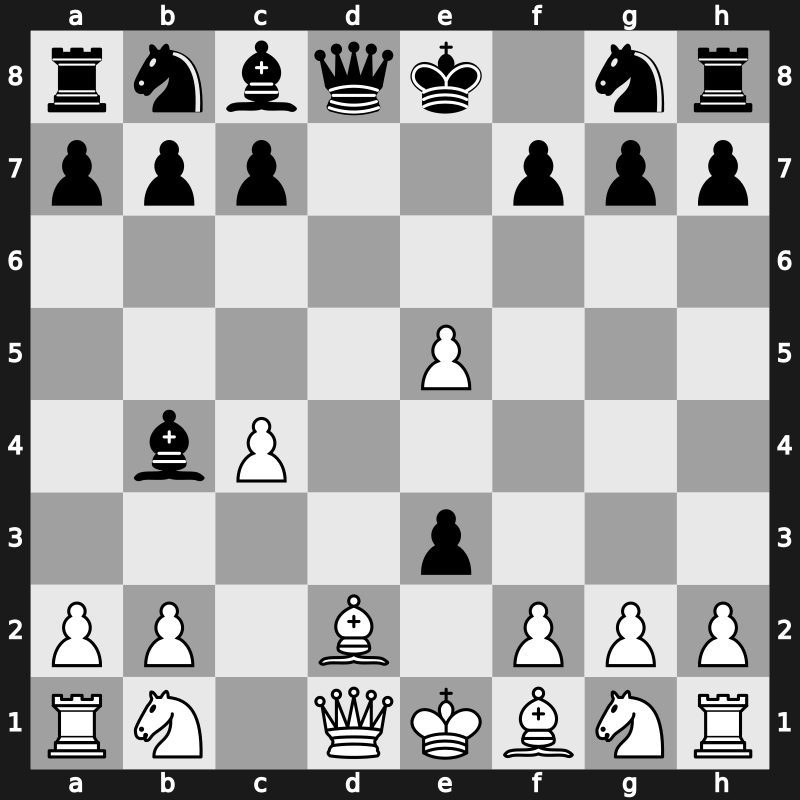D08o - 3.dxe5 d4 4.e3 Bb4+ 5.Bd2 dxe3 - Albin Lasker Trap