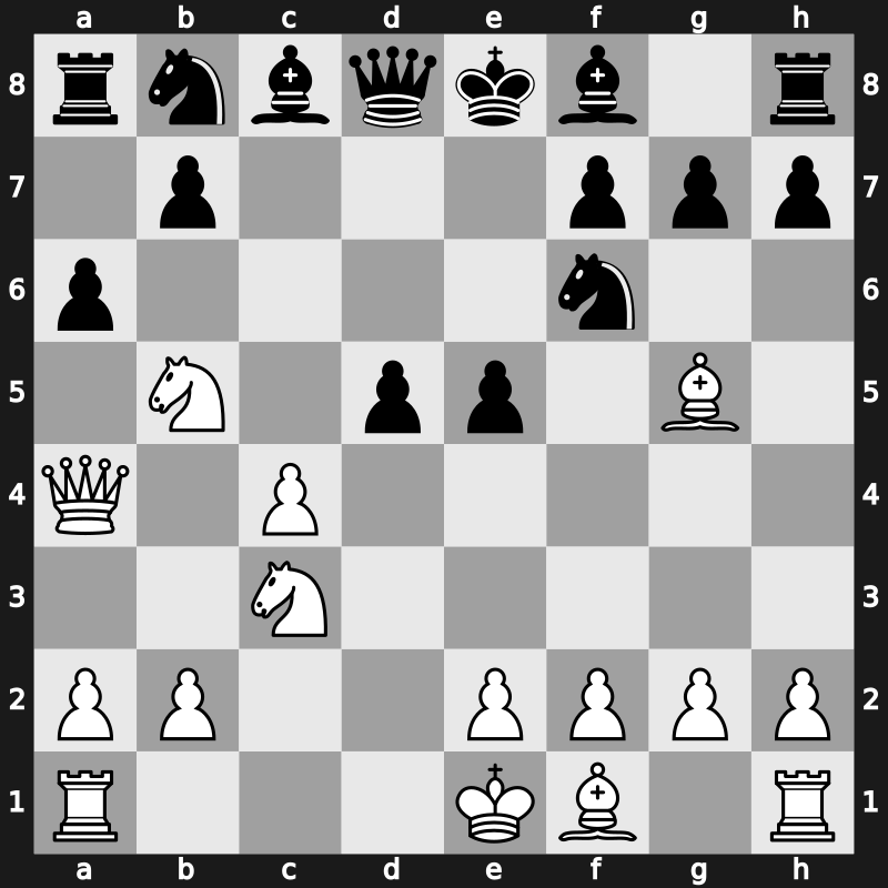 D50o - 4…c5 5.Nf3 cxd4 6.Nxd4 e5 7.Ndb5 a6 8.Qa4 - Semi-Tarrasch Pillsbury Krause Variation
