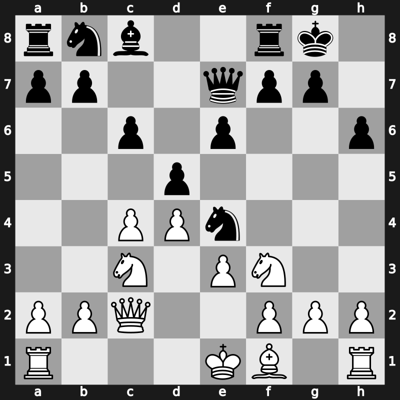 D56f - 7…Ne4 8.Bxe7 Qxe7 9.Qc2 c6 - Lasker Defence Teichmann