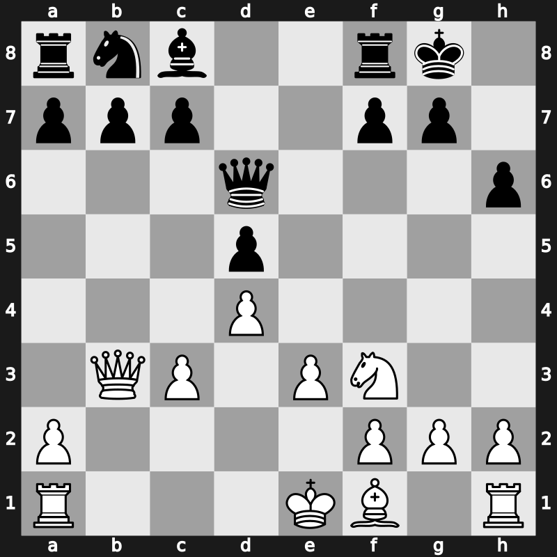 D57f - 9…Nxc3 10.bxc3 exd5 11.Qb3 Qd6 - Lasker Defence Main Line Bernstein Variation