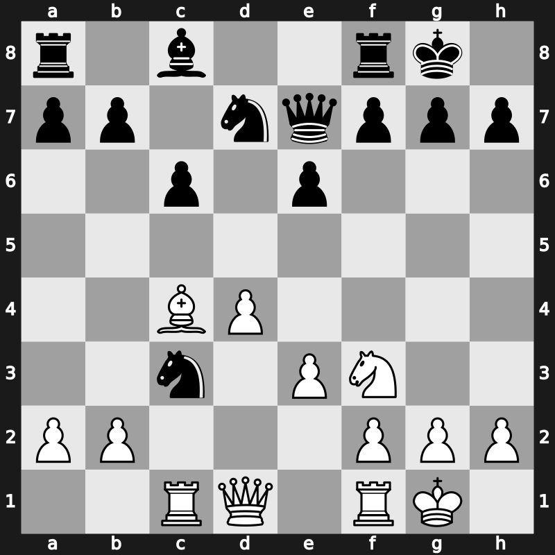D67g - 10.Bxe7 Qxe7 11.O-O Nxc3 - Orthodox Main Line Capablanca